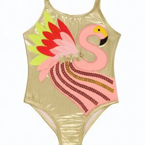Peek Aren’t You Curious Kids Flamingo One Piece Swimsuit Gold Size 6/7